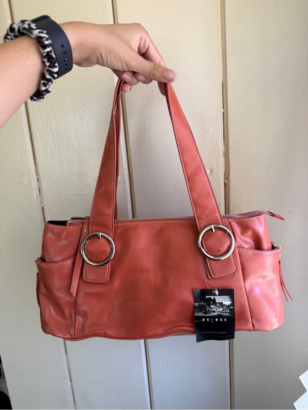Vintage Y2K Coral-Orange Shoulder Bag with Silver Hardware NWT